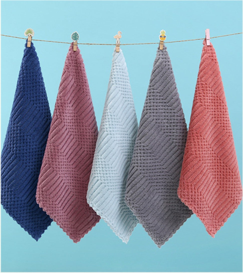 5pcs/pack 30cmx30cm coral fleece square towel soft absorbent kitchen cleaning tool dish cloth scouring pad