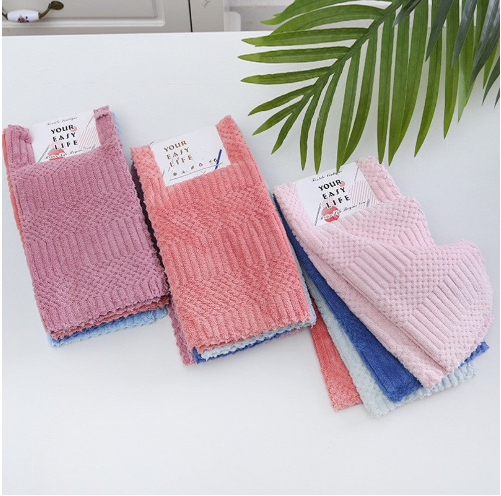 5pcs/pack 30cmx30cm coral fleece square towel soft absorbent kitchen cleaning tool dish cloth scouring pad