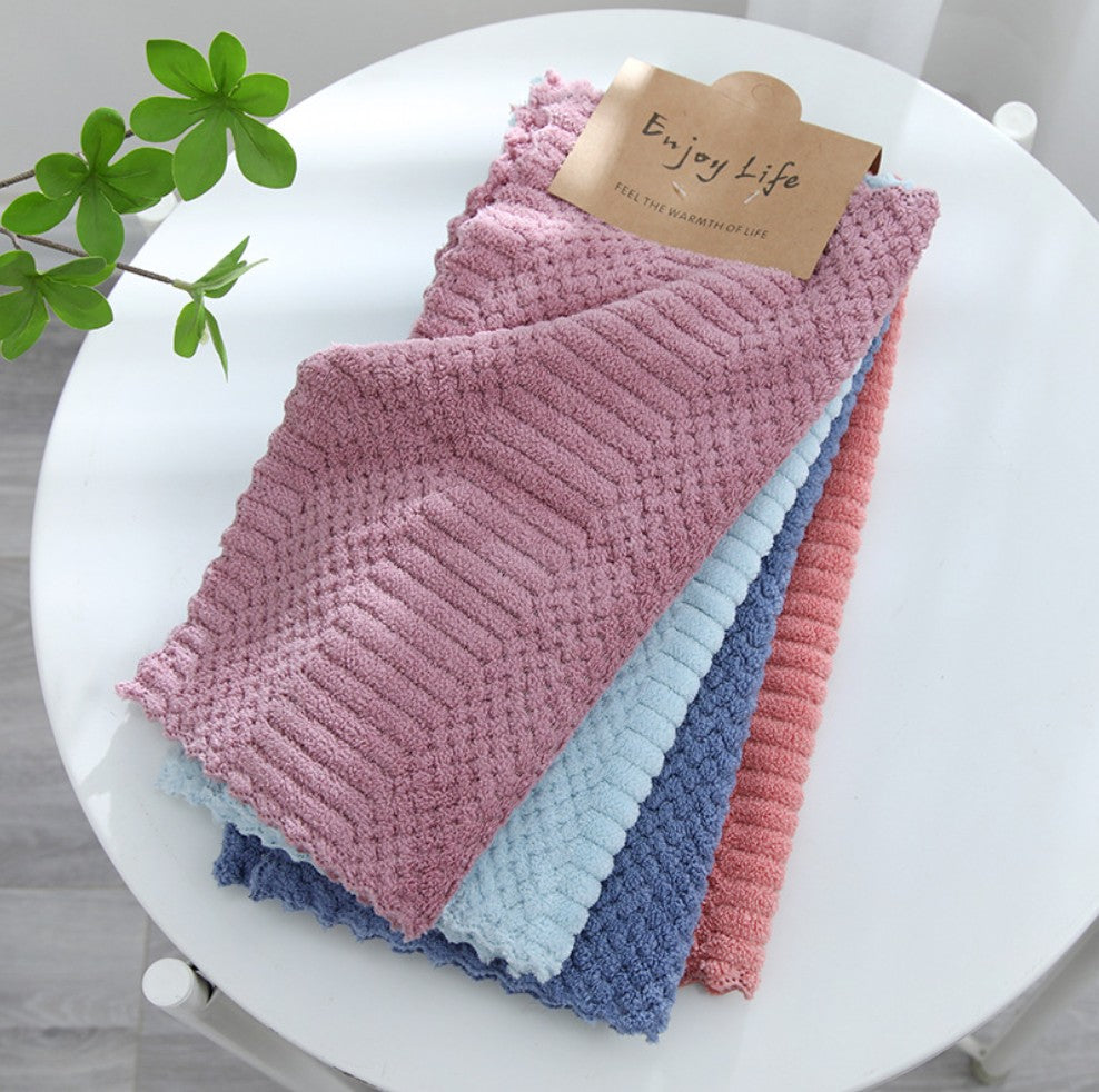 5pcs/pack 30cmx30cm coral fleece square towel soft absorbent kitchen cleaning tool dish cloth scouring pad