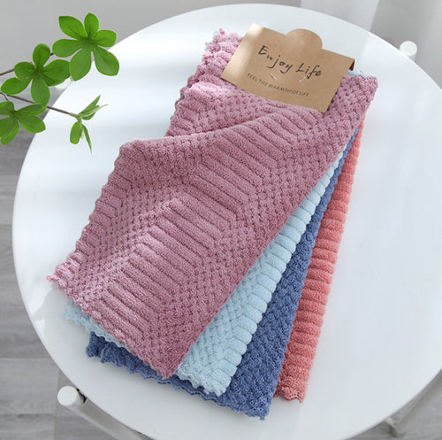 5pcs/pack 30cmx30cm coral fleece square towel soft absorbent kitchen cleaning tool dish cloth scouring pad