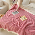 Double-layered thick wool blanket, heart-shaped design, king size, available in 4 colors: yellow, sky blue, cream, and pink.